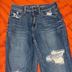 American Eagle Outfitters Women's Dark Blue Ripped Boyfriend Jeans